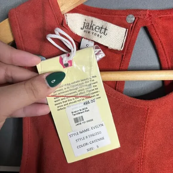 Jakett New York Evelyn Suede Tank Top Cayenne Size S NWT
